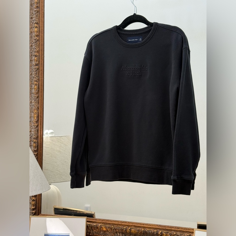 Abercrombie & Fitch Black Embossed Logo Crewneck Sweatshirt